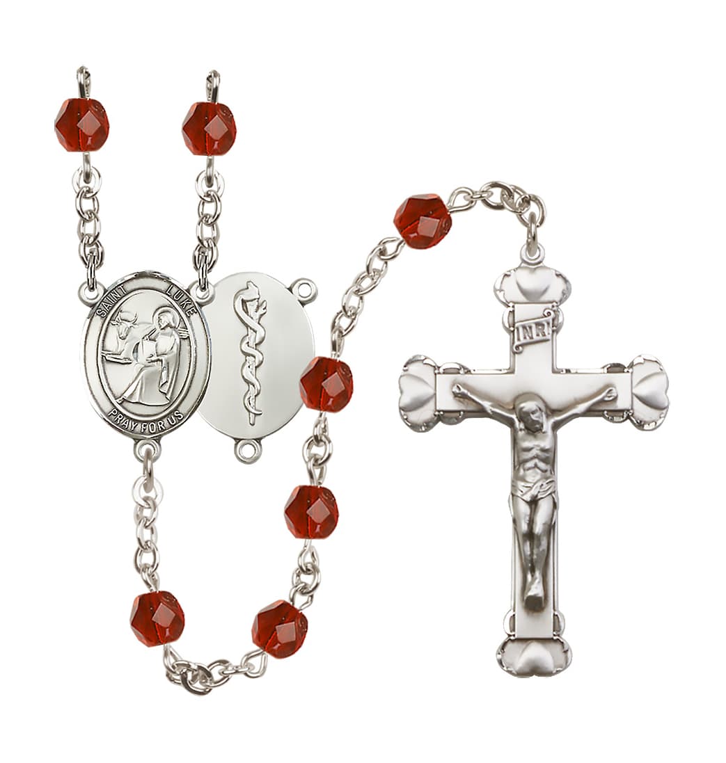 Bliss St Luke Doctor Birthstone Crystal Heart Tip Rosary in July Ruby,