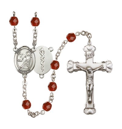 St Luke Doctor Birthstone Crystal Heart Tip Rosary in July Ruby, Bliss Manufacturing