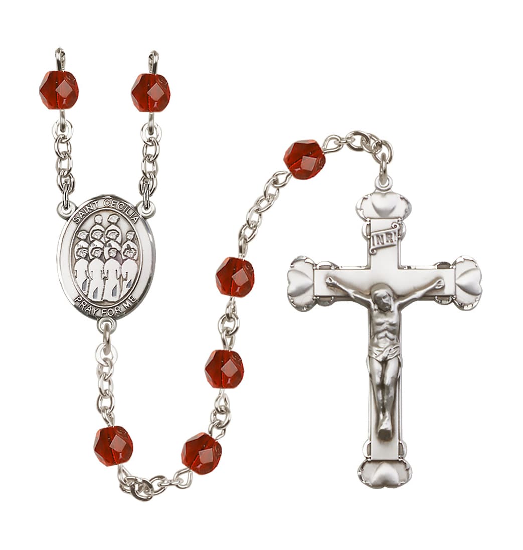 Bliss St Cecilia Choir 6mm Fire Polished Heart Tip Rosary in Ruby for July,