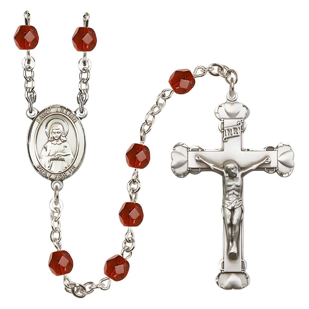 St. Lillian Heart 6mm Ruby Fire Polished Beads and Silver-Plated in gift box,