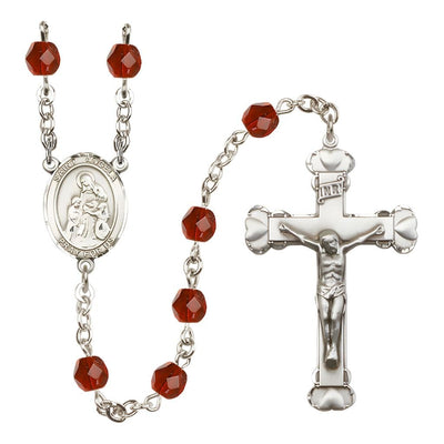 Ruby Silver-Plated Crystal St Angela Merici Birthstone Heart Rosary, Bliss Manufacturing