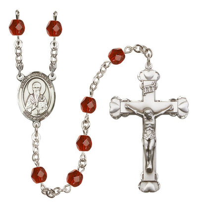 Silver-Plated Ruby Crystal Saint Athanasius Birthstone Heart Rosary, Bliss Manufacturing