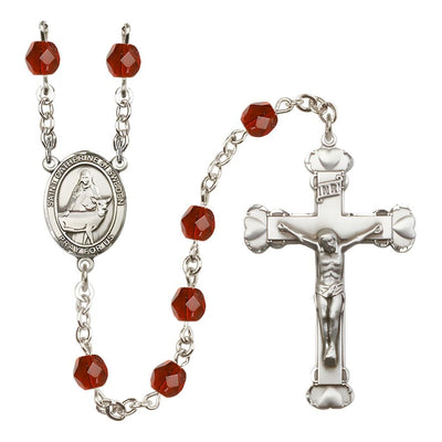 St. Catherine of Sweden Rosary with Pewter Heart Crucifix and Centerpiece, Birthstone 6mm Fire Polished Ruby Beads for July, Bliss Manufacturing