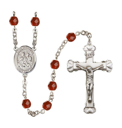 St Sebastian Choir 6mm Fire Polished Heart Crucifix July Birthstone Rosary in Ruby, Bliss Manufacturing
