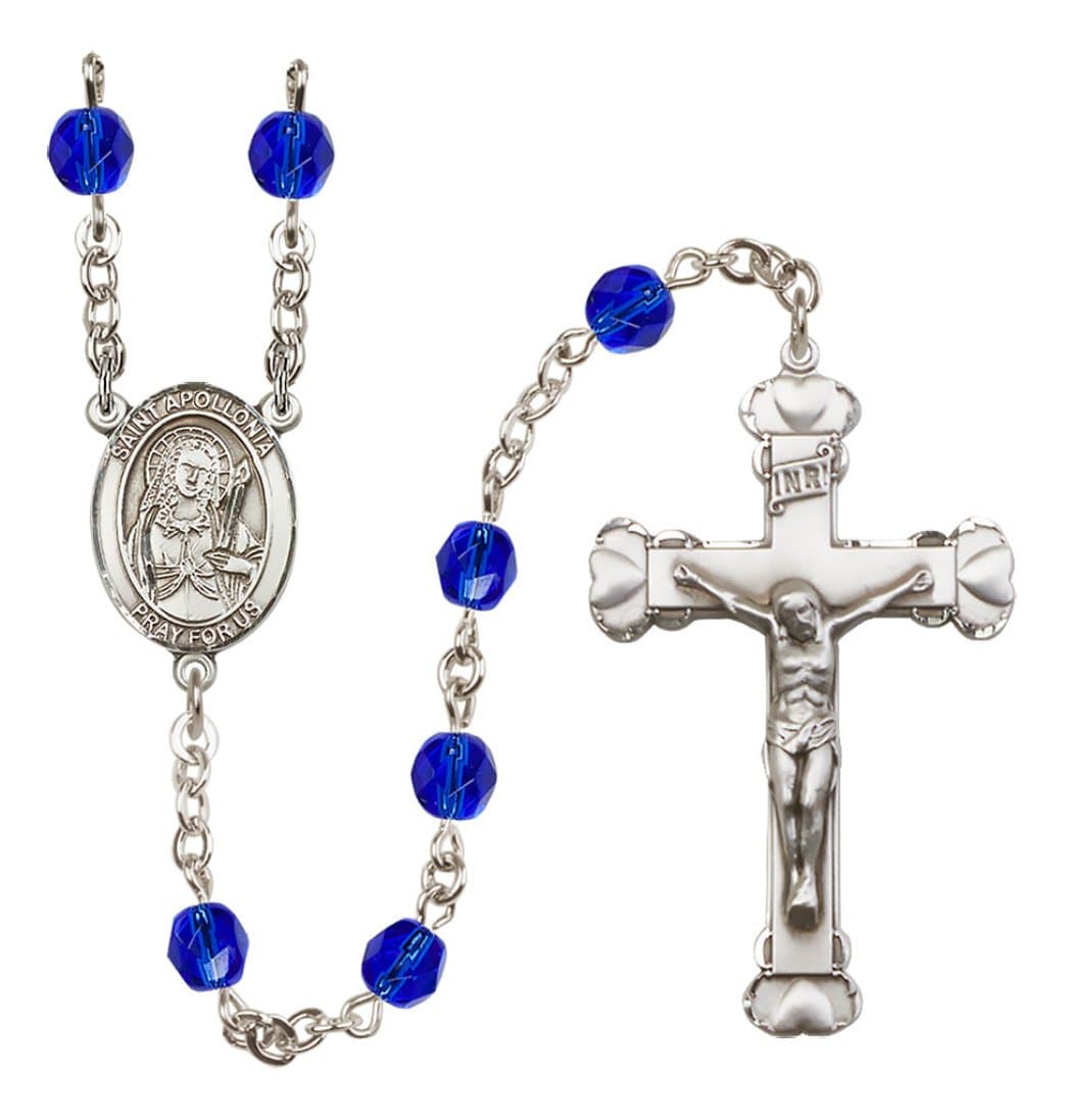 Bliss Sapphire Silver-Plated Crystal St Apollonia Birthstone Heart Rosary,