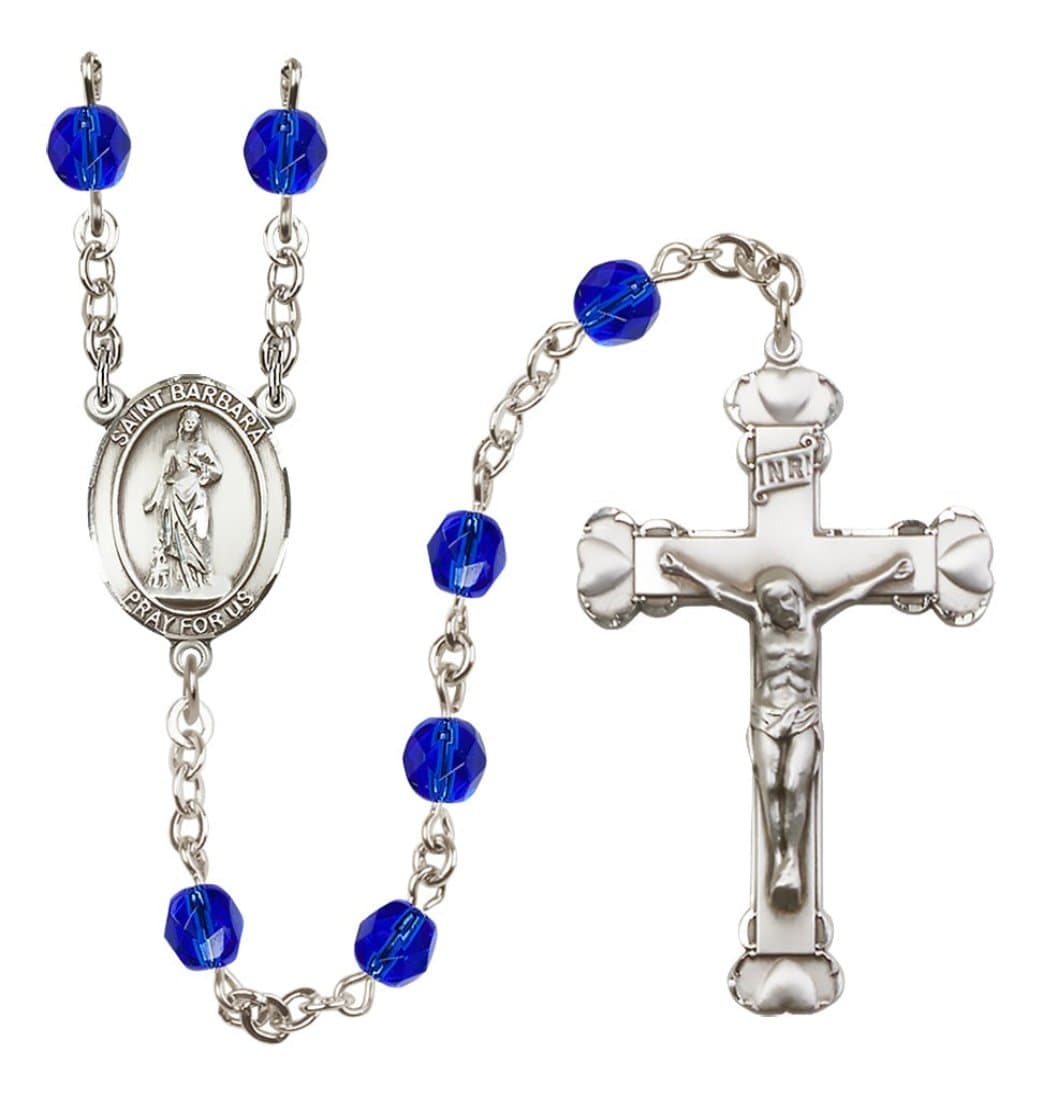 Bliss Sep Sapphire Silver-Plated Crystal St Barbara Birthstone Heart Rosary,