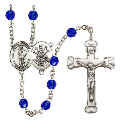 St Florian Firefighter Birthstone Crystal Silver-plated Heart Tip Rosary in Sapphire September Birthstone, Bliss Manufacturing