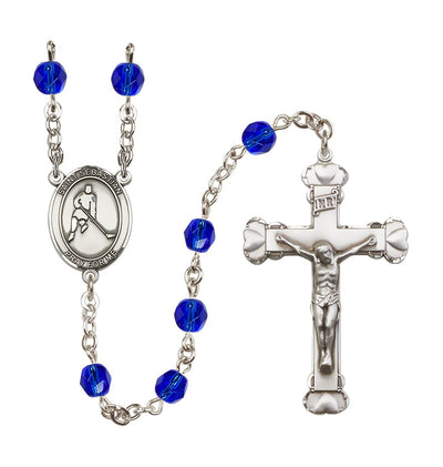 Sapphire/Sep Heart St Sebastian Ice Hockey 6mm Fire Polished Rosary, Bliss Manufacturing
