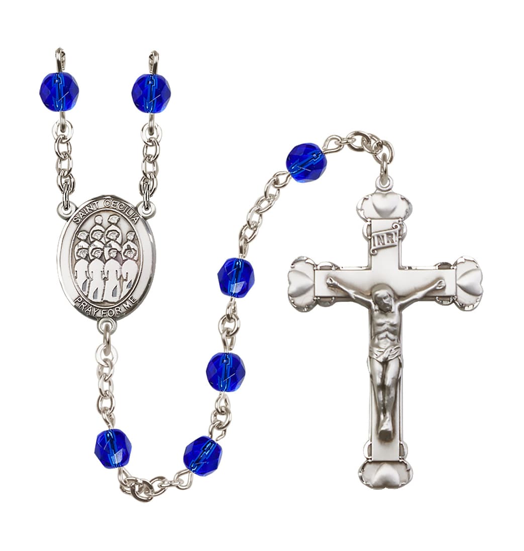 Bliss St Cecilia Choir 6mm Fire Polished Heart Tip Rosary in Sapphire for Sept,