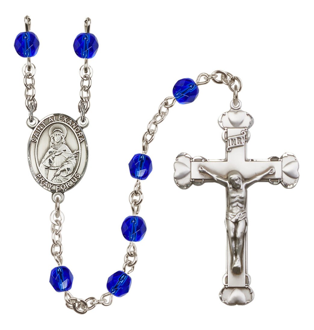 Bliss Silver-Plated Sapphire Crystal St Alexandra Birthstone Heart Rosary,