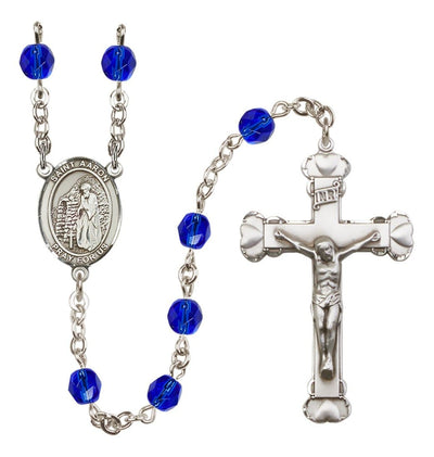 Silver-Plated Sapphire Crystal Saint Aaron Birthstone Heart Rosary, Bliss Manufacturing