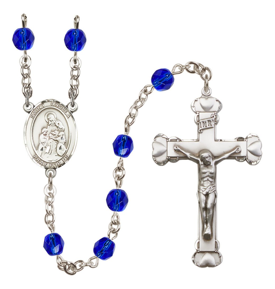 Bliss Sapphire Silver-Plated Crystal St Angela Merici Birthstone Heart Rosary,