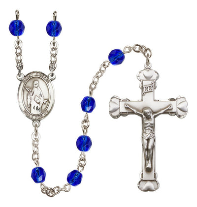 Silver-Plated Sapphire Crystal Saint Amelia Birthstone Heart Rosary, Bliss Manufacturing