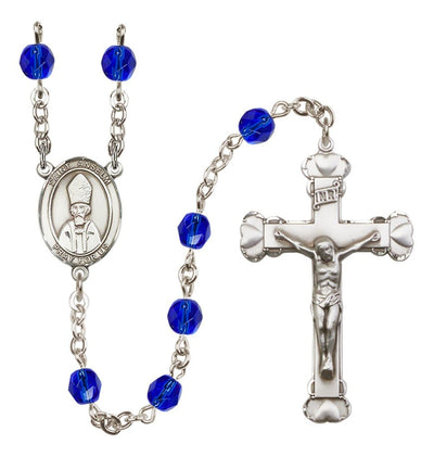 Silver-Plated Sapphire Crystal Saint Anselm of Canterbury Birthstone Heart Rosary, Bliss Manufacturing