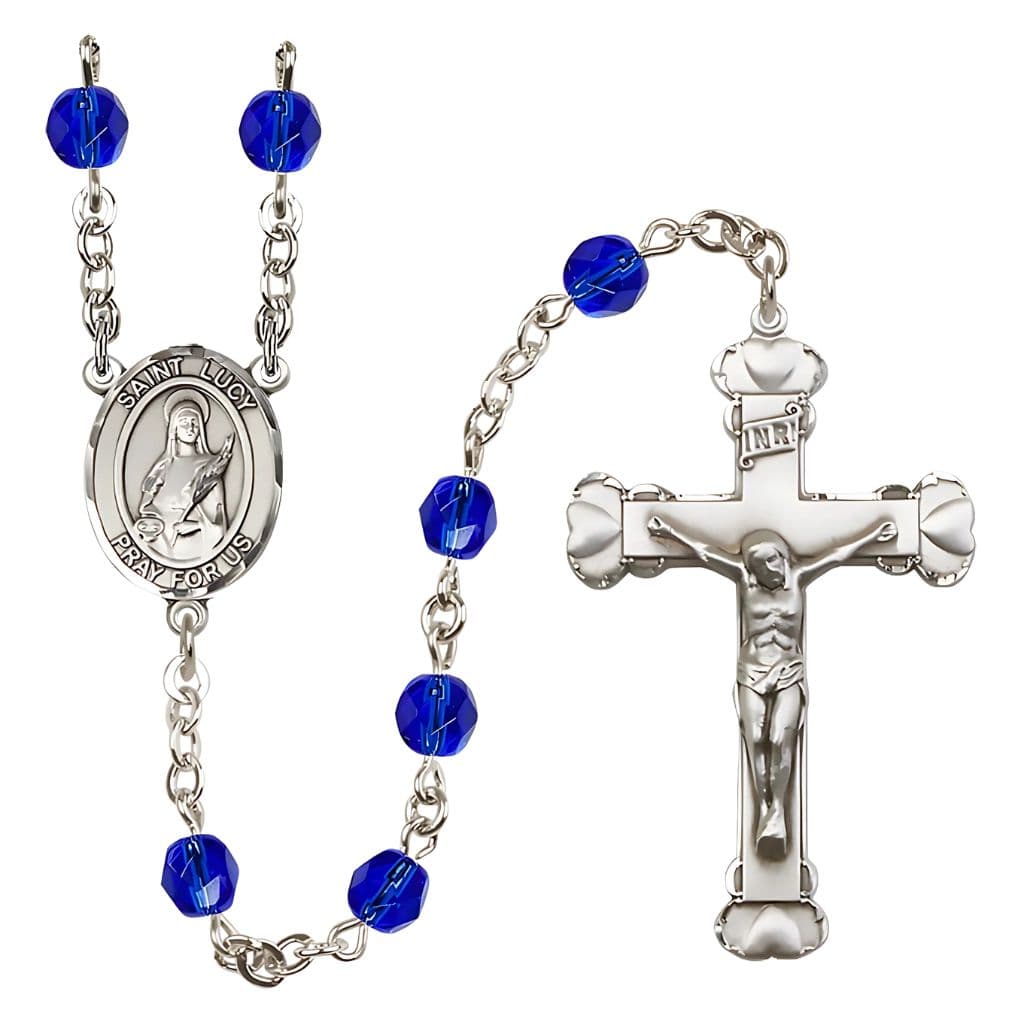 St. Lucy Silver-Plated Sapphire Crystal Birthstone Heart Rosary,