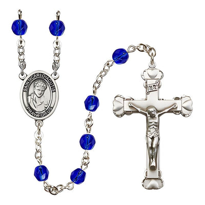 St. Carlo Acutis Birthstone Sapphire Heart Fire Polished Rosary, Bliss Manufacturing