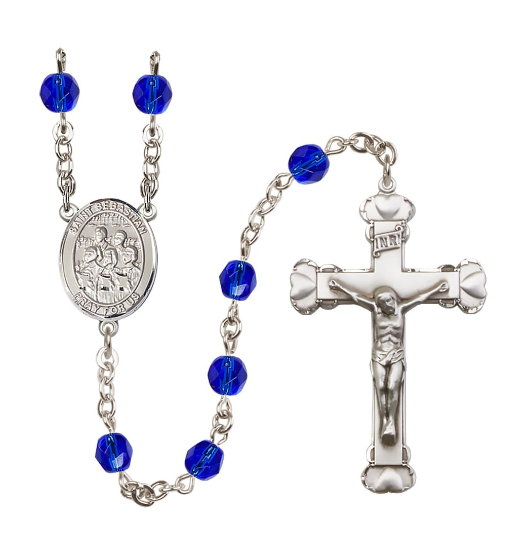 Bliss St Sebastian Choir 6mm Fire Polished Heart Crucifix September  Birthstone Rosary,