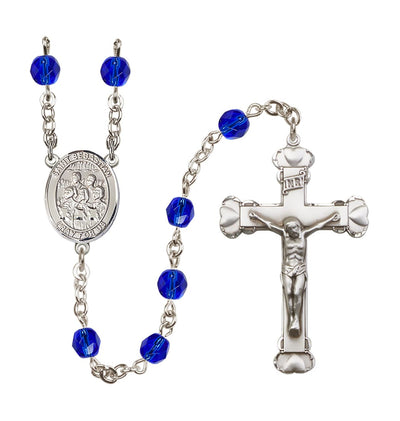 St Sebastian Choir 6mm Fire Polished Heart Crucifix September Birthstone Rosary in Sapphire, Bliss Manufacturing