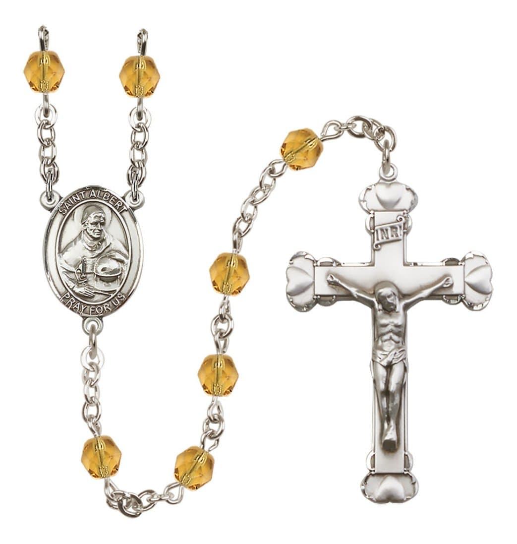 Bliss Silver-Plated Topaz Crystal St Albert Birthstone Heart Rosary,