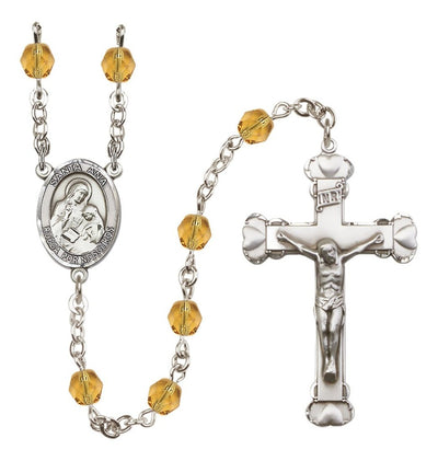 Nov Topaz Silver-Plated Crystal Santa Ana Birthstone Heart Rosary, Bliss Manufacturing