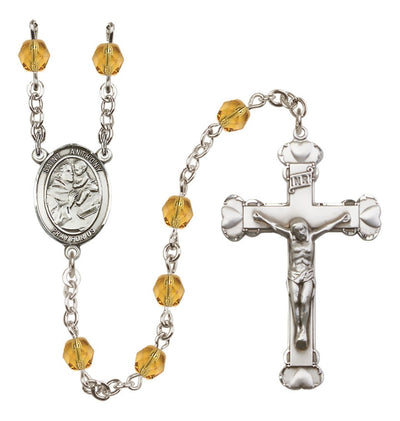 Topaz Silver-Plated Crystal St Anthony of Padua Birthstone Heart Rosary, Bliss Manufacturing