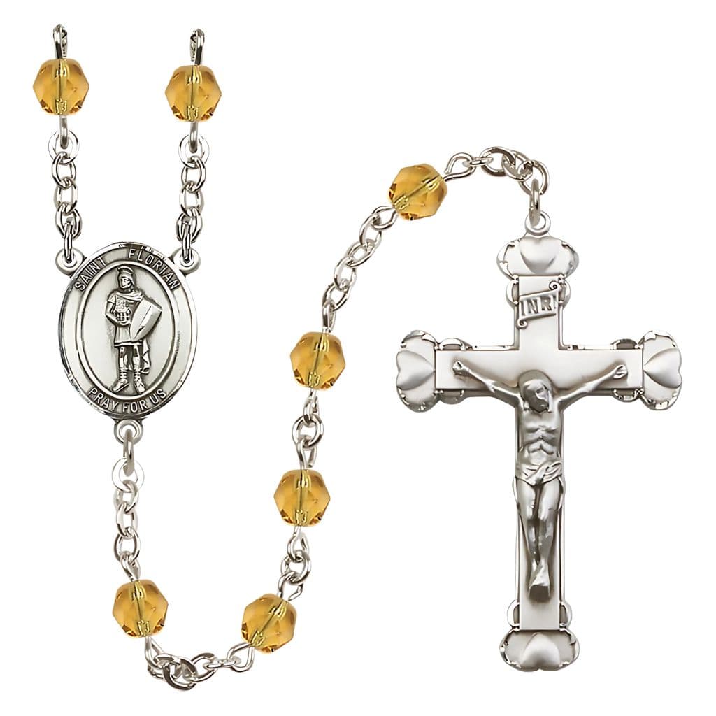 Bliss St Florian Topaz Crystal November Birthstone Heart Tip Silver-plated Rosary,