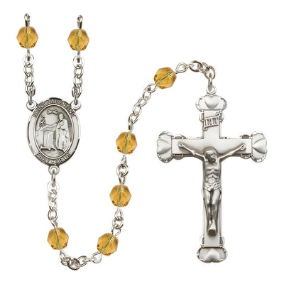 St. Valentine of Rome Rosary with Pewter Heart Crucifix and Centerpiece, Birthstone 6mm Fire Polished Topaz Beads for November, Bliss Manufacturing