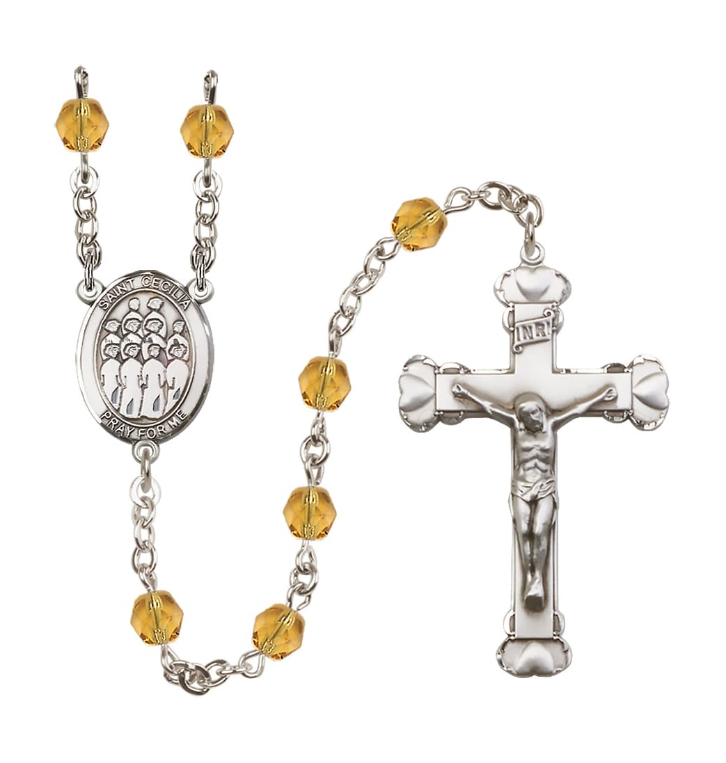 Bliss St Cecilia Choir 6mm Fire Polished Heart Tip Rosary in Topaz for Nov,