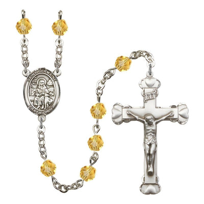 St. Germaine Cousin Rosary with Pewter Heart Crucifix and Centerpiece, Birthstone 6mm Fire Polished Topaz Beads for November