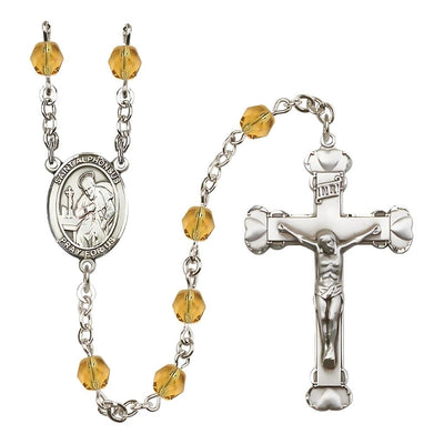 Silver-Plated Topaz Crystal St Alphonsus Birthstone Heart Rosary, Bliss Manufacturing