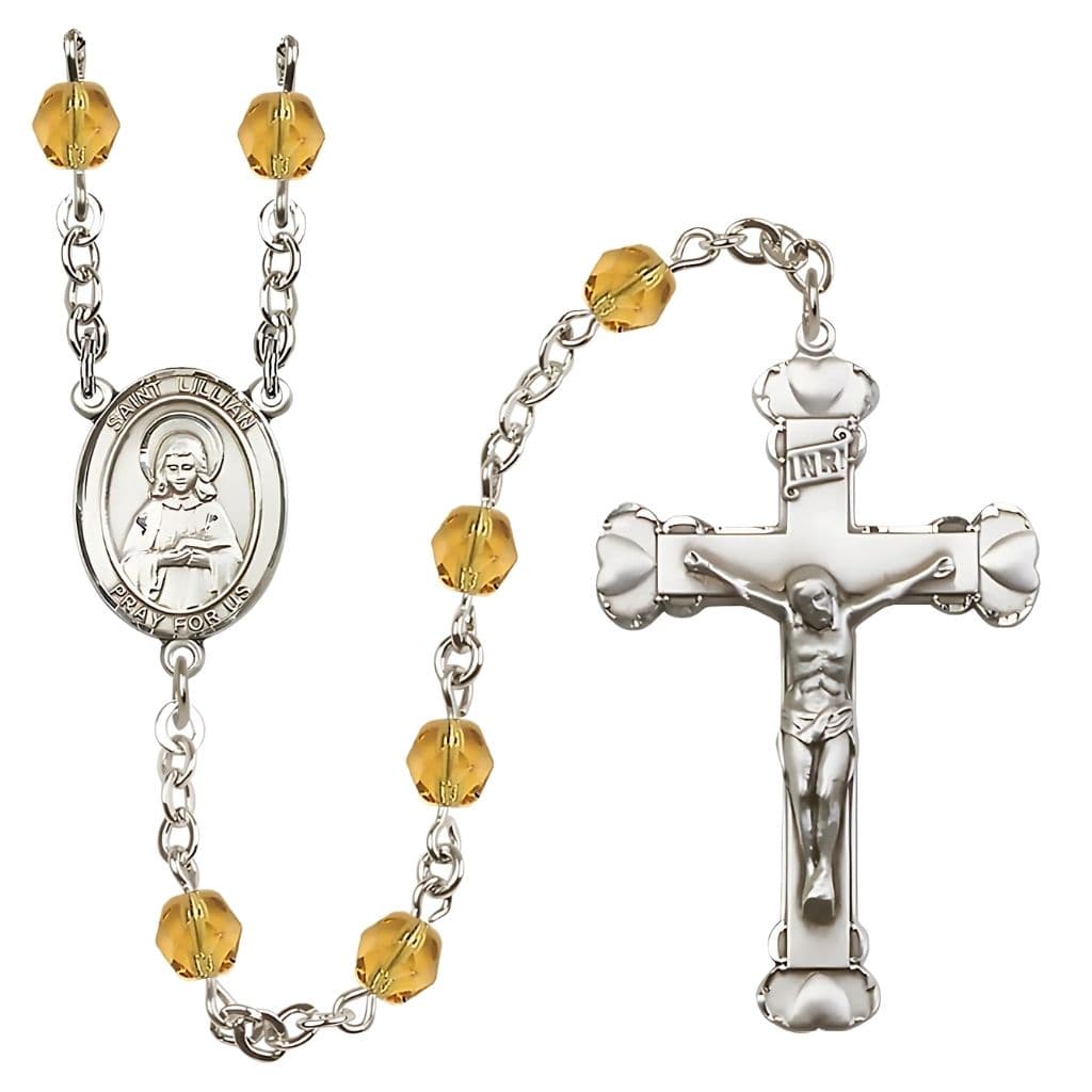 St. Lillian Heart 6mm Topaz Fire Polished Beads and Silver-Plated in gift box,