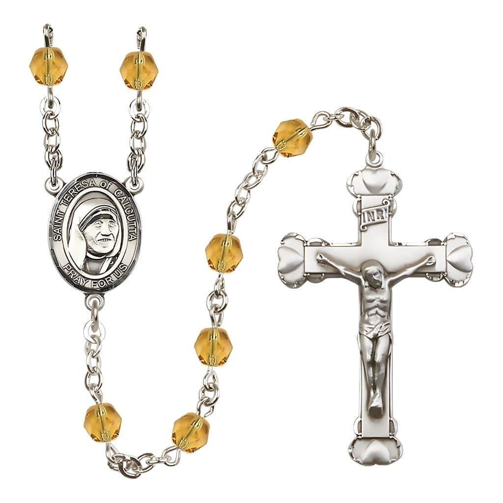 St. Teresa of Calcutta Birthstone Heart Engravable Rosary | Bliss