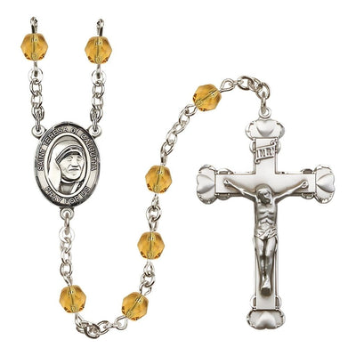 St. Teresa of Calcutta Birthstone Heart Engravable Rosary in Topaz, Bliss Manufacturing