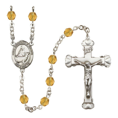 St. Catherine of Sweden Rosary with Pewter Heart Crucifix and Centerpiece, Birthstone 6mm Fire Polished Topaz Beads for November, Bliss Manufacturing