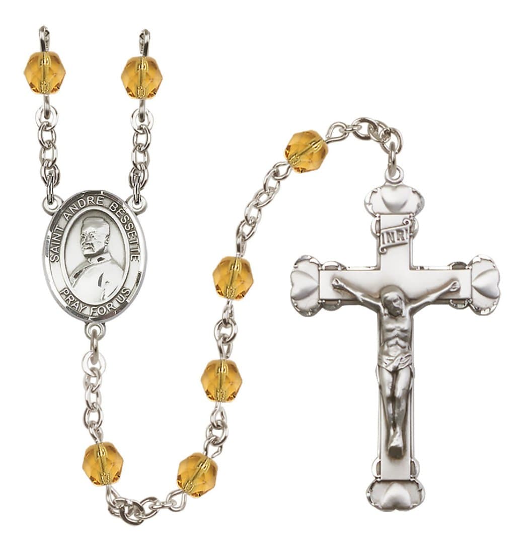 Bliss Silver-Plated Topaz Crystal St Andre Bessette Birthstone Heart Rosary,