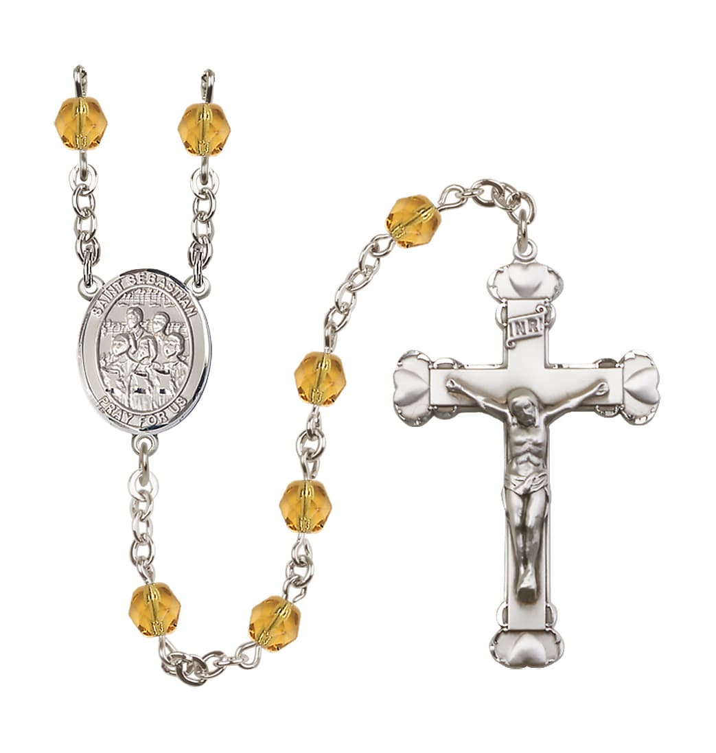 Bliss St Sebastian Choir 6mm Fire Polished Heart Crucifix November Birthstone Rosary,