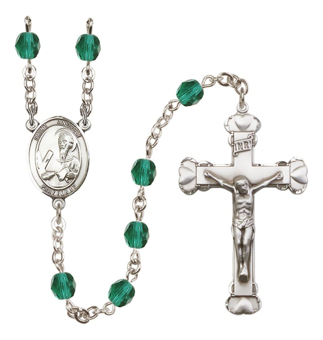 Bliss Silver-Plated Zircon Crystal St Andrew the Apostle Birthstone Heart Rosary,