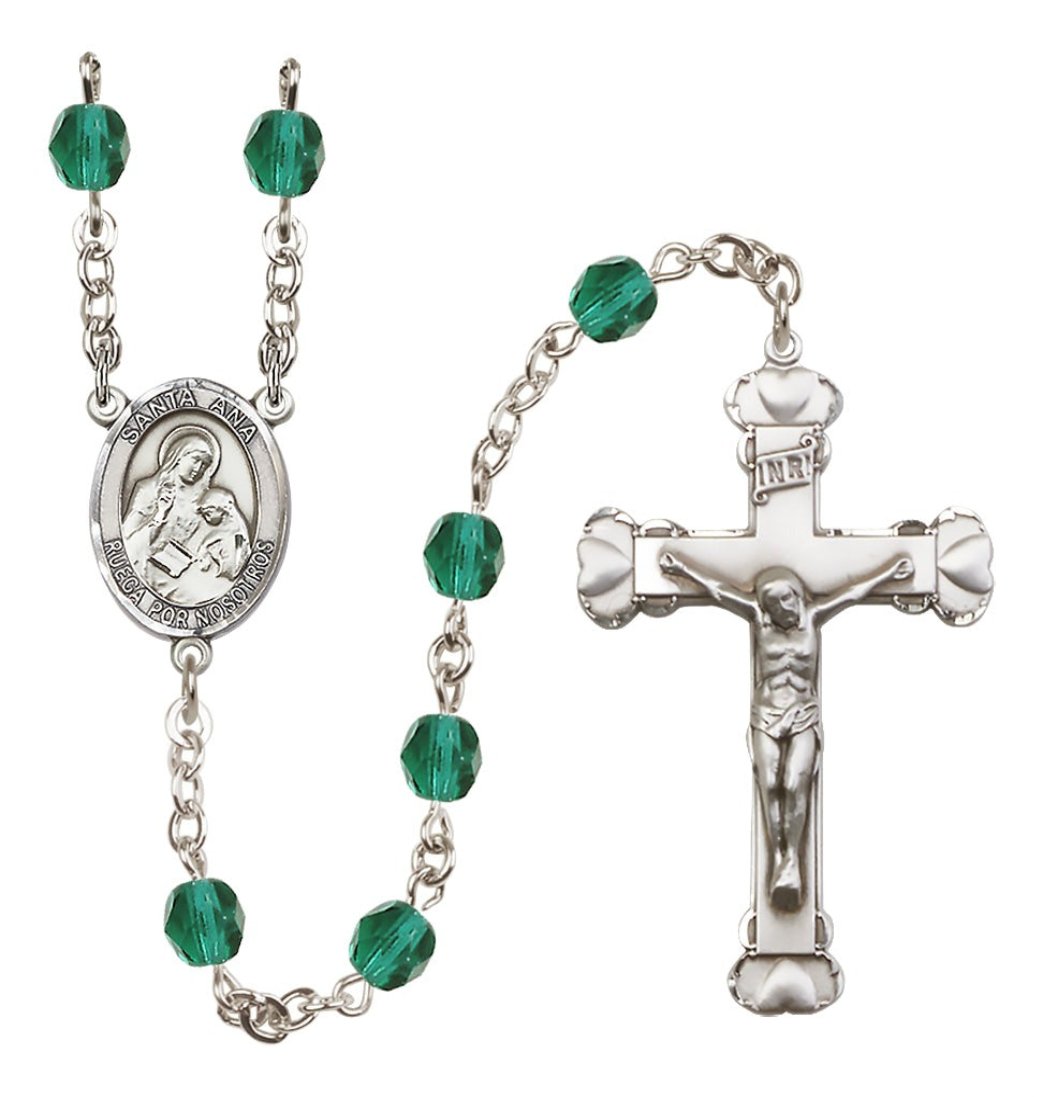 Bliss Dec Zircon Silver-Plated Crystal Santa Ana Birthstone Heart Rosary,