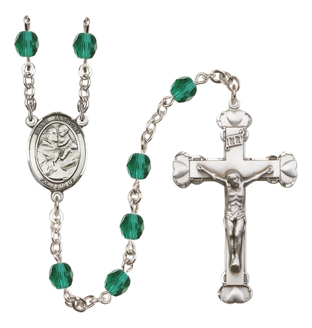 Zircon Bliss Silver-Plated Crystal St Anthony of Padua Birthstone Heart Rosary,