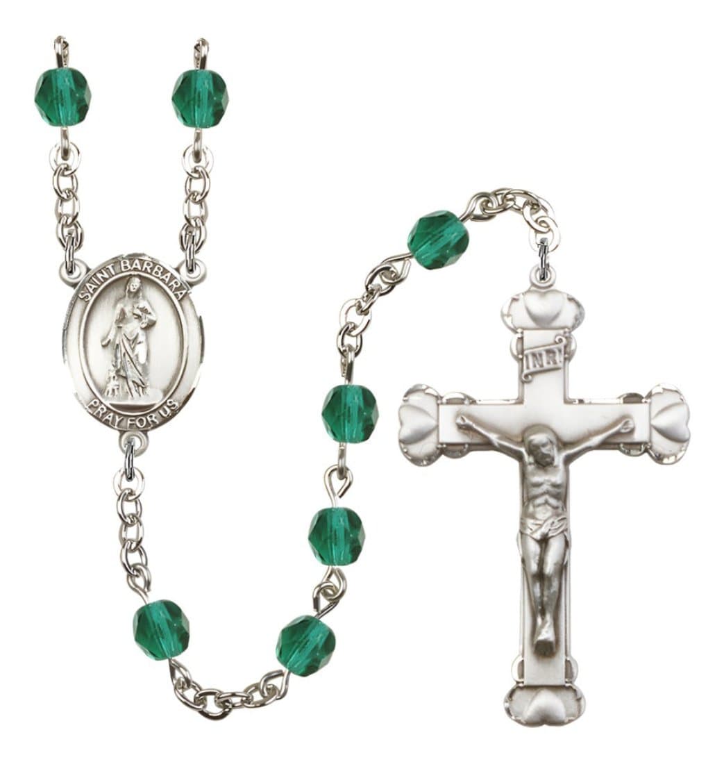 Bliss Dec Zircon Silver-Plated Crystal St Barbara Birthstone Heart Rosary,