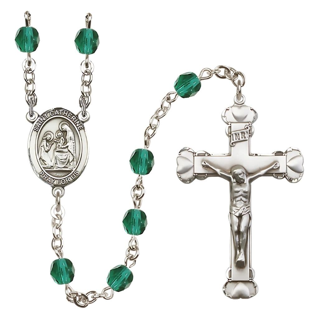 St. Catherine of Siena Rosary with Pewter Heart Crucifix and Centerpiece, Birthstone 6mm Fire Polished Zircon Beads for December, Bliss Manufacturing