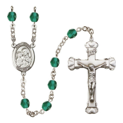 St. Joseph Rosary with Pewter Heart Crucifix and Centerpiece, Birthstone 6mm Fire Polished Zircon Beads for December