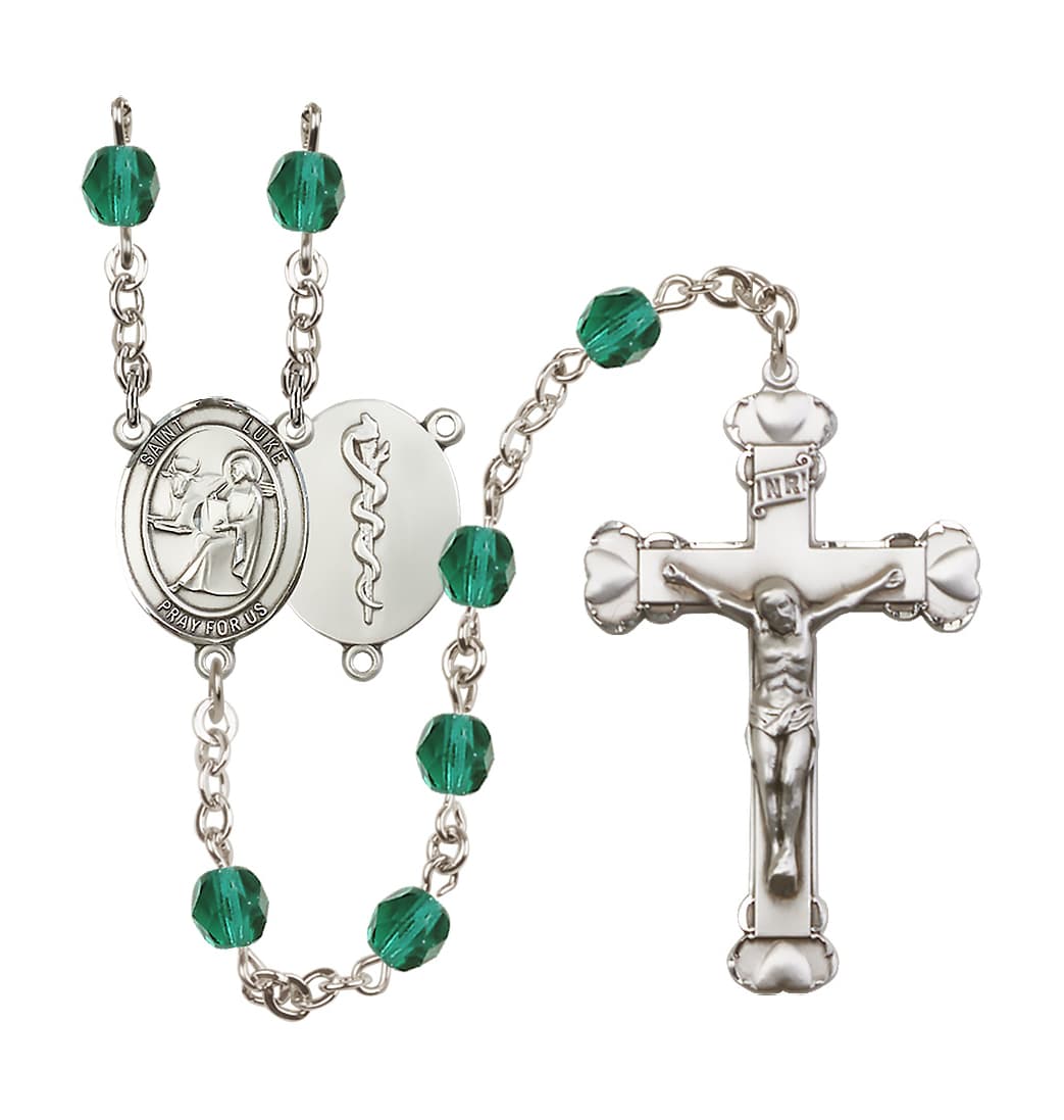 Bliss St Luke Doctor Birthstone Crystal Heart Tip Rosary in Oct/Zircon,