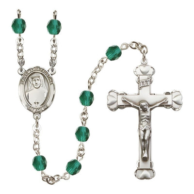St. Maria Faustina Birthstone Engravable Heart Edge Rosary with Fire Polished Zircon Beads, Bliss Manufacturing