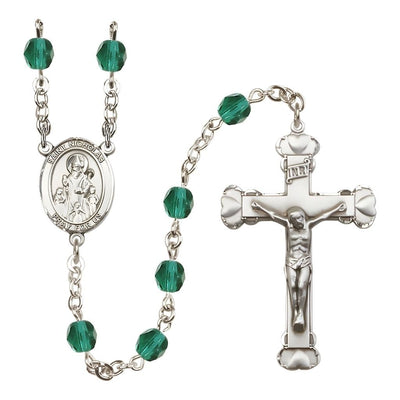 St. Nicholas Engravable Rosary with Pewter Centerpiece and Heart Crucifix, December Birthstone 6mm Zircon Fire Polish Beads, Bliss Manufacturing
