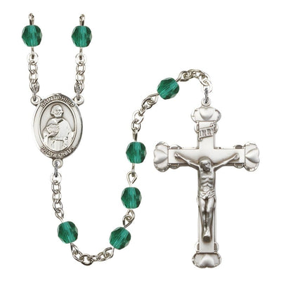 St. Philip the Apostle Rosary with Pewter Heart Crucifix and Centerpiece, Birthstone 6mm Fire Polished Zircon Beads for December, Bliss Manufacturing