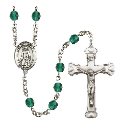 St. Peregrine Laziosi Rosary with Pewter Heart Crucifix and Centerpiece, Birthstone 6mm Fire Polished Zircon Beads for December, Bliss Manufacturing