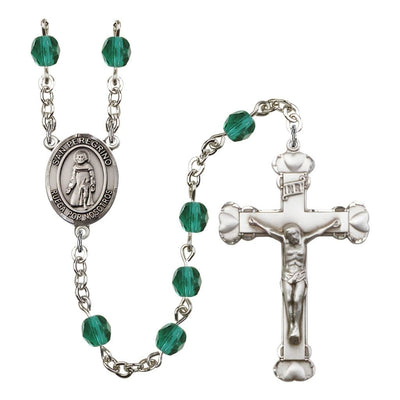 Spanish San Peregrino Rosary with Pewter Heart Crucifix and Centerpiece, Birthstone 6mm Fire Polished Zircon Beads for December, Bliss Manufacturing