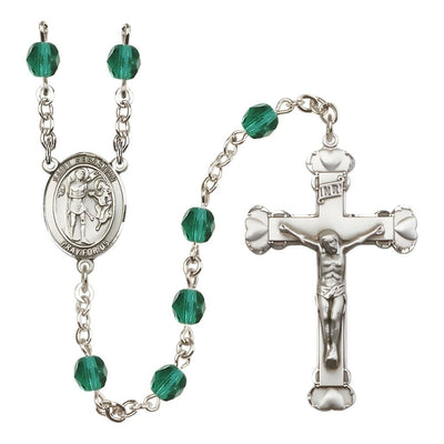St. Sebastian Rosary with Pewter Heart Crucifix and Centerpiece, Birthstone 6mm Fire Polished Zircon Beads for December, Bliss Manufacturing