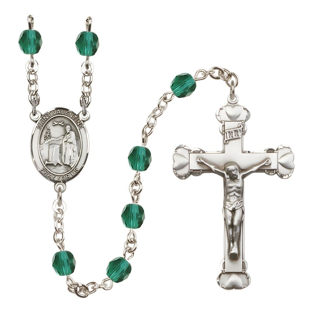 Bliss St. Valentine of Rome Rosary with Pewter Heart Crucifix and Centerpiece, Birthstone 6mm Fire Polished Zircon Beads for December